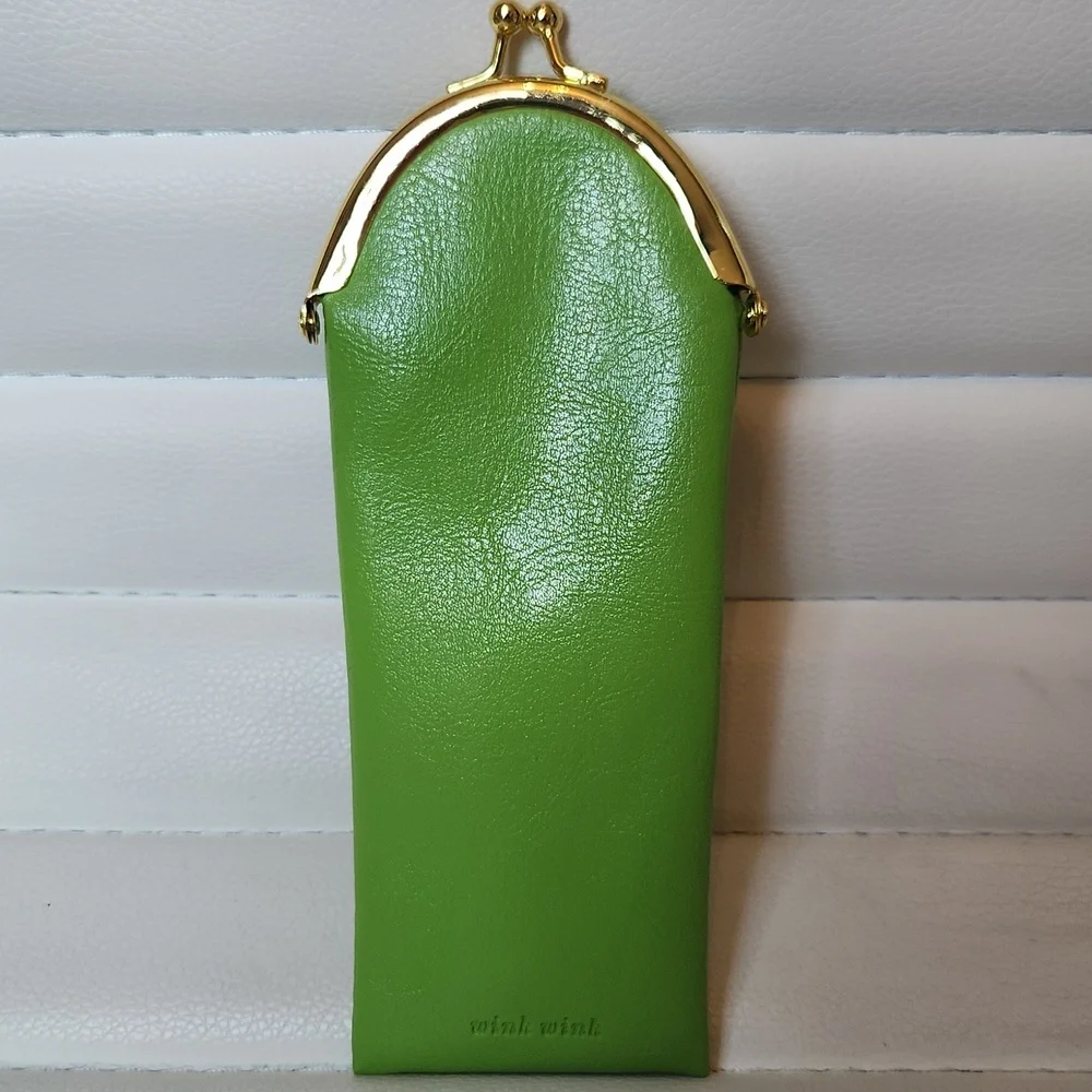 Kate Spade Green Leather‎ Kiss Lock Eyeglass Case Wink Wink 804167